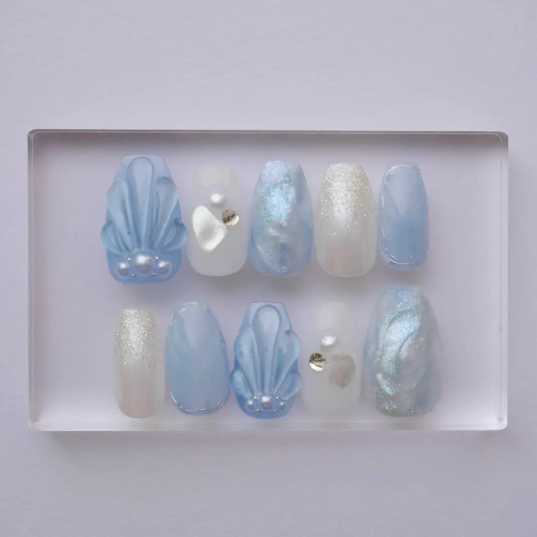 [Size Order] Nail Tip Mermaid Shells Summer Blue Light Blue Plump Sea