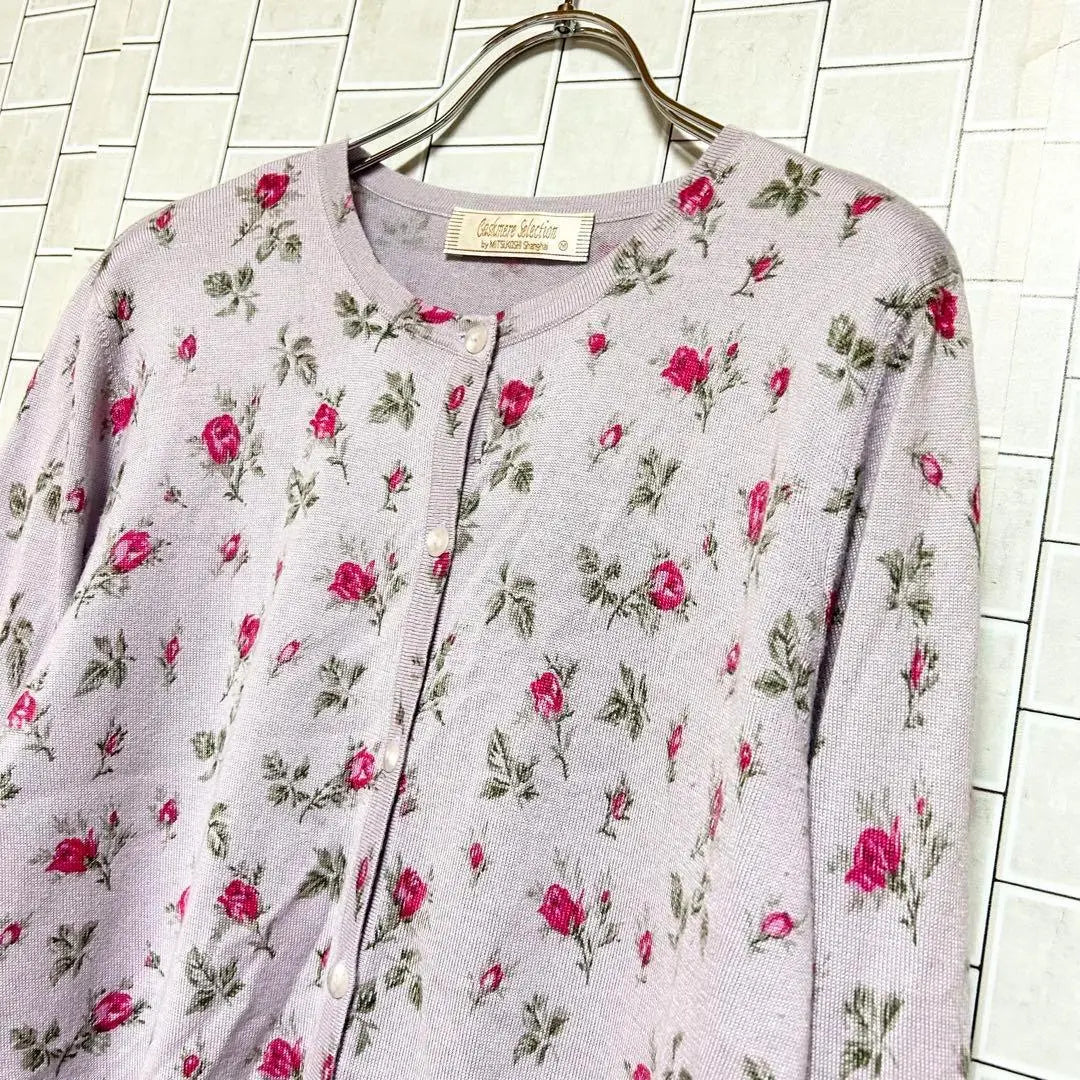 Mitsukoshi [M] Cashmere Selection Flower Pattern Total Pattern Long Sleeve Carde Gan Silk Silk