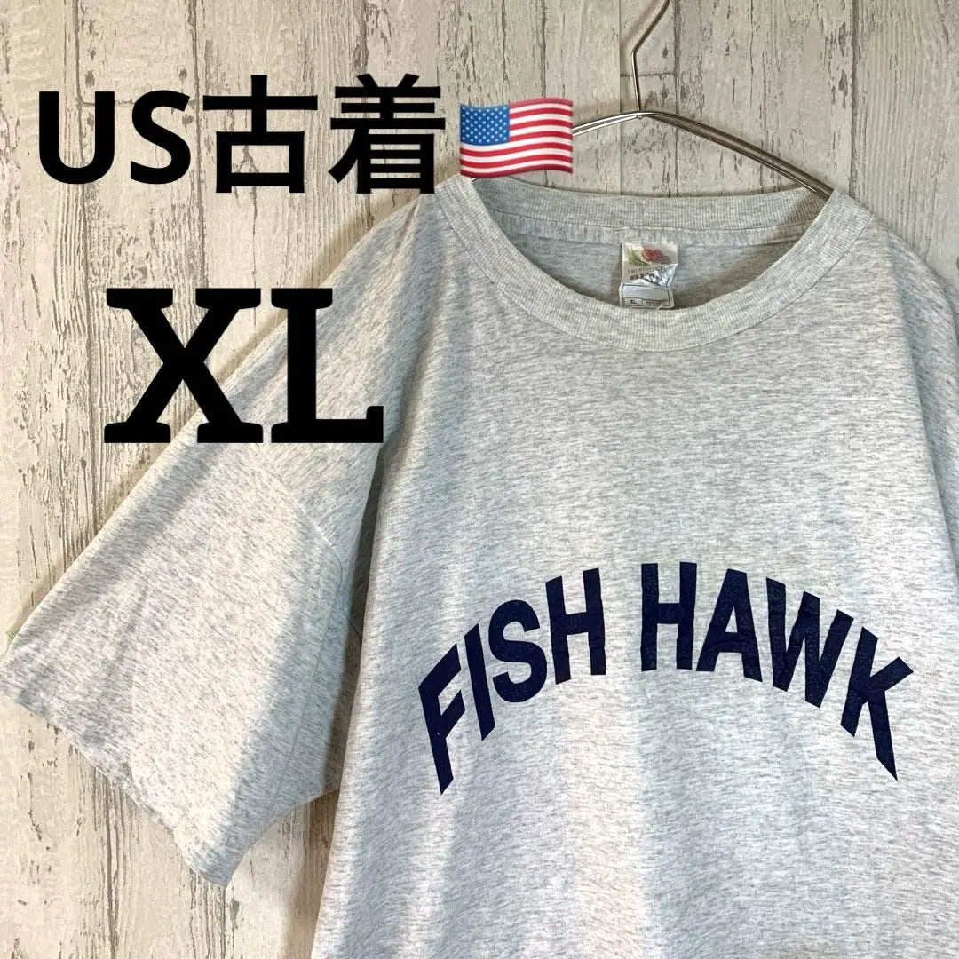 American old clothes of the room short sleeve FISH HAWK print T -shirt | アメリカ古着　フルーツオブザルーム 半袖　FISH HAWK　プリントＴシャツ