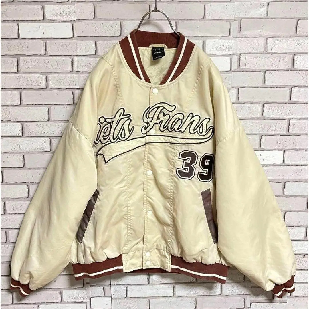 ◆Good condition◆Varsity jacket, big embroidery, men's M, thin khaki, baseball, big embroidery