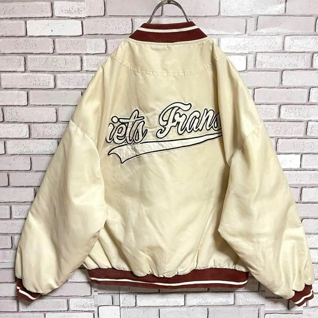 ◆Good condition◆Varsity jacket, big embroidery, men's M, thin khaki, baseball, big embroidery