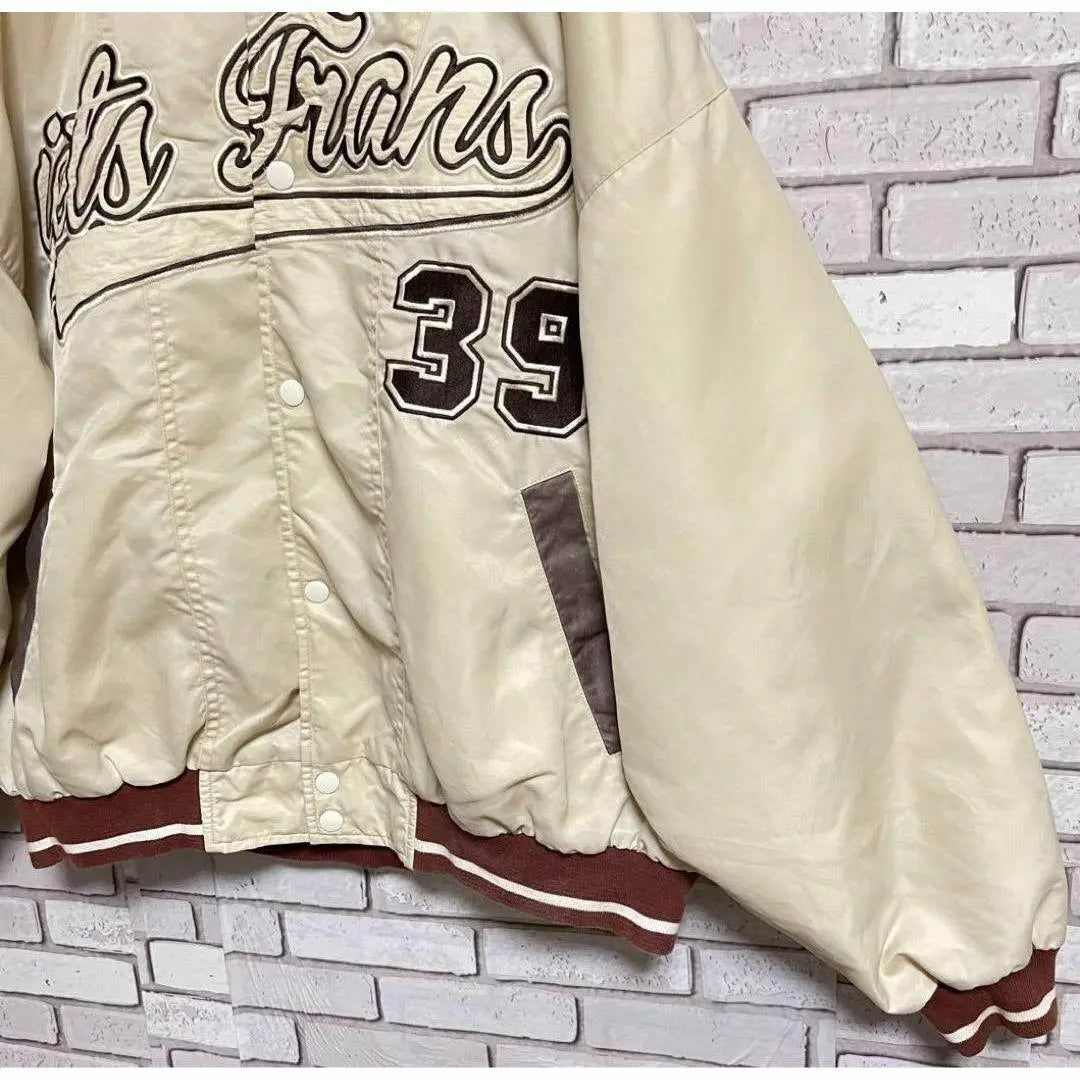 ◆Good condition◆Varsity jacket, big embroidery, men's M, thin khaki, baseball, big embroidery