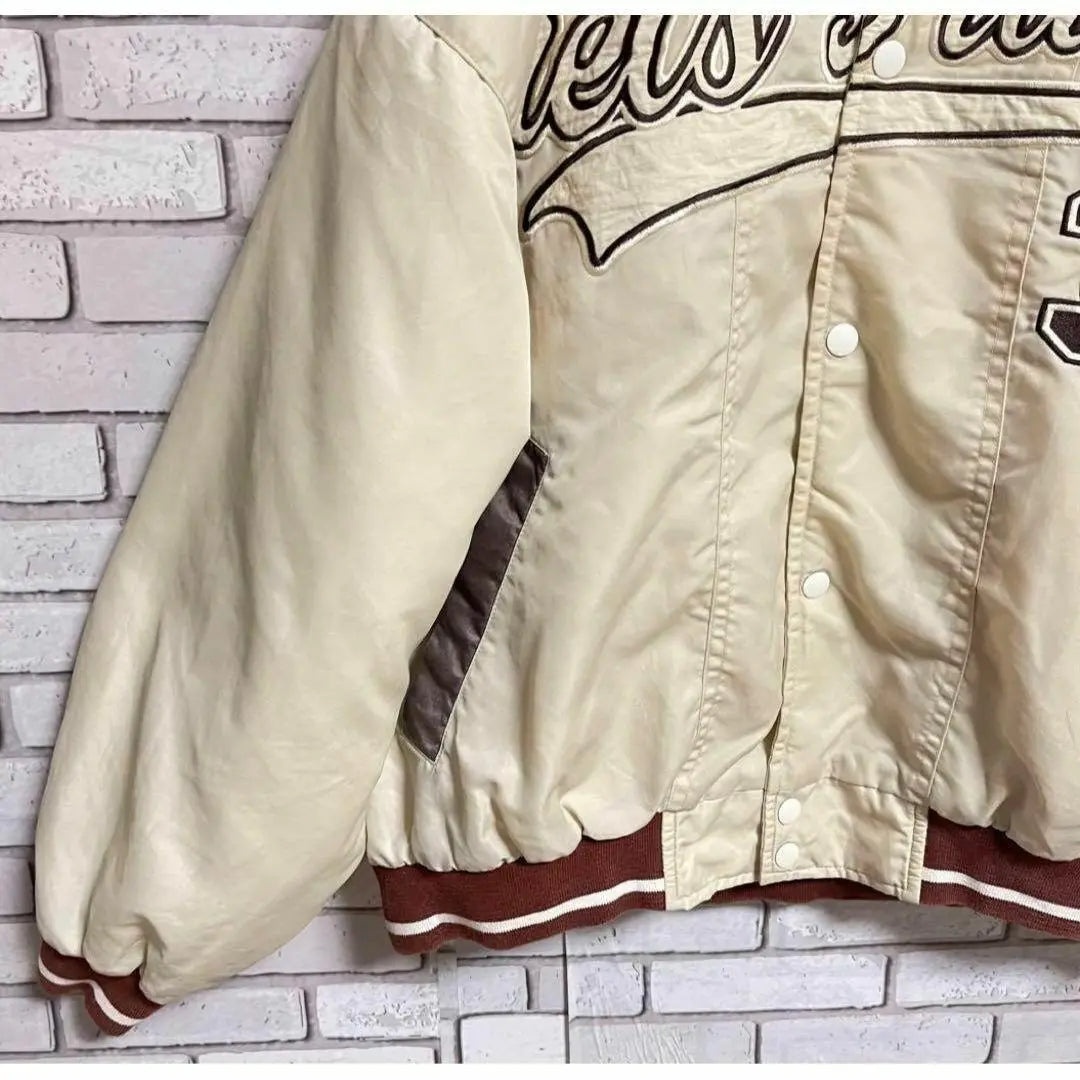 ◆Good condition◆Varsity jacket, big embroidery, men's M, thin khaki, baseball, big embroidery