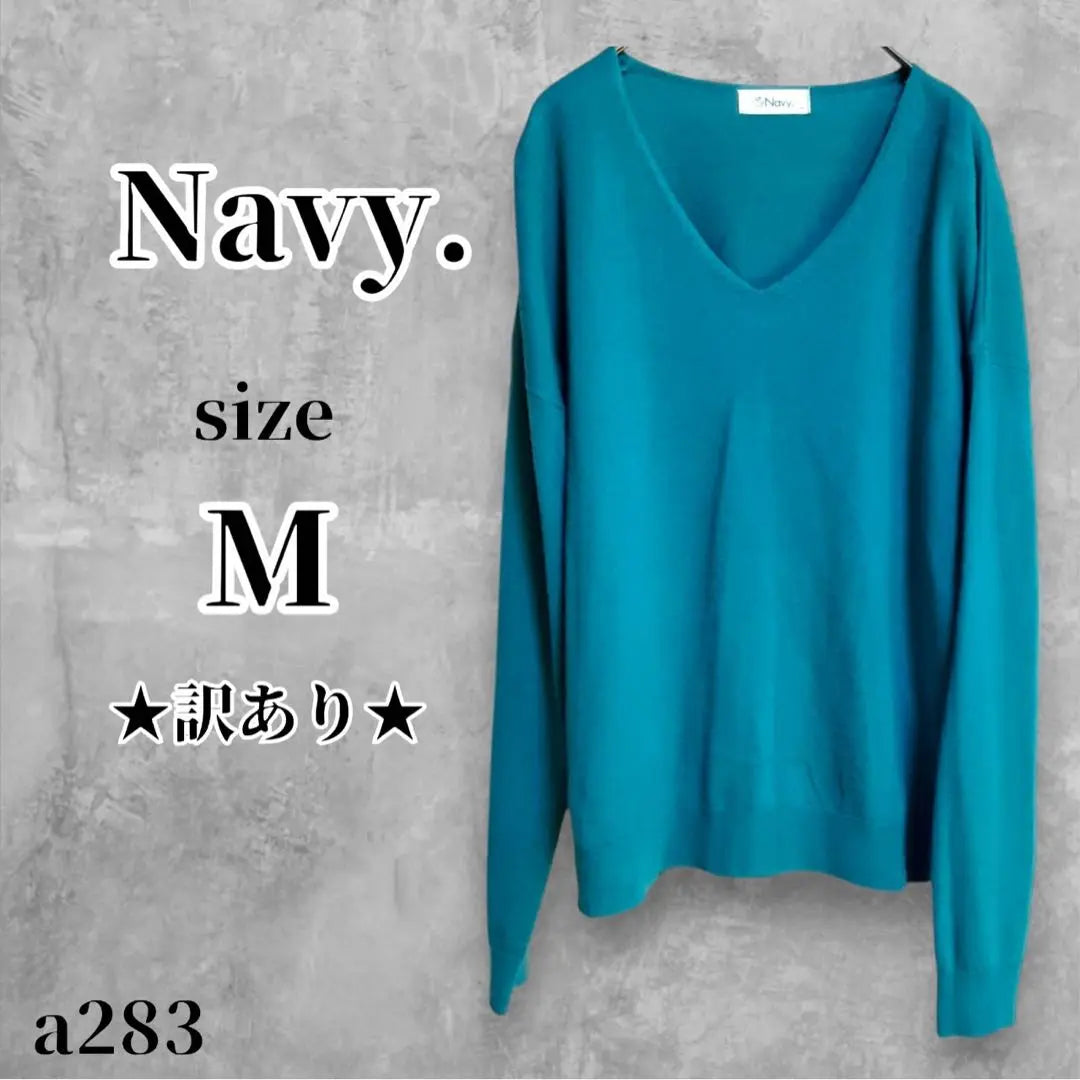 ★Damage★ NAVY Knit Long Sleeve V-neck Hem Slit Women's