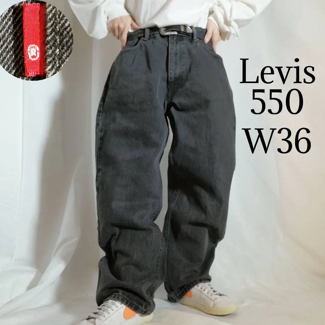 Levi's 550 Fade Black Denim Ink Black W36 Circle R Black Patch