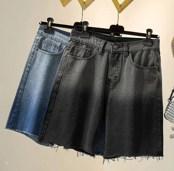 Large size women's denim shorts cut-off