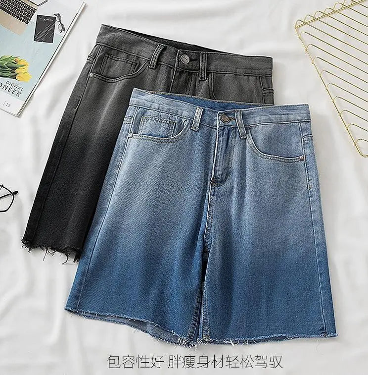 Large size women's denim shorts cut-off