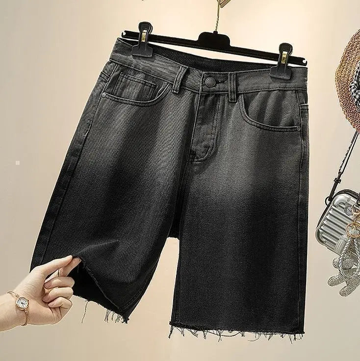 Large size women's denim shorts cut-off