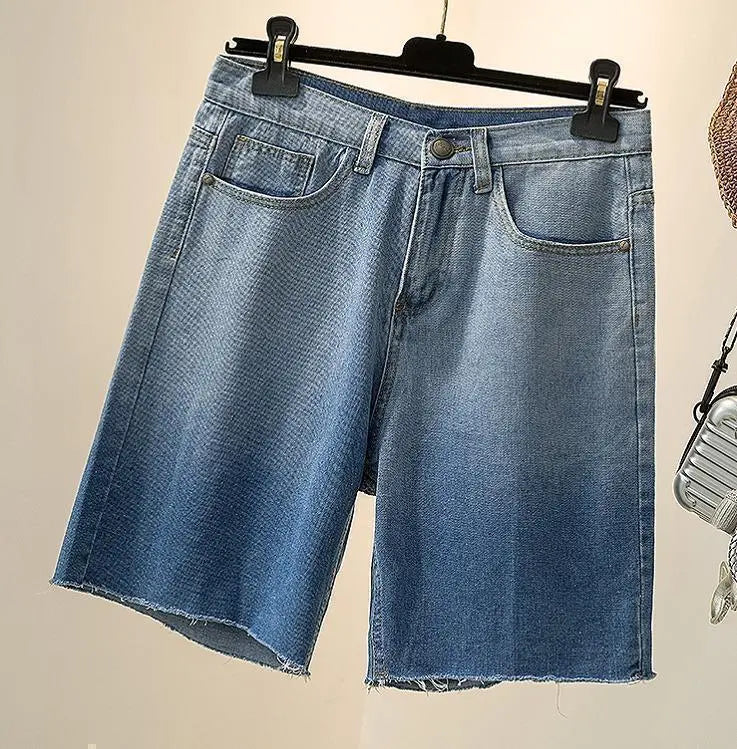 Large size women's denim shorts cut-off