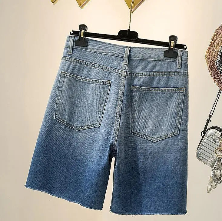 Large size women's denim shorts cut-off