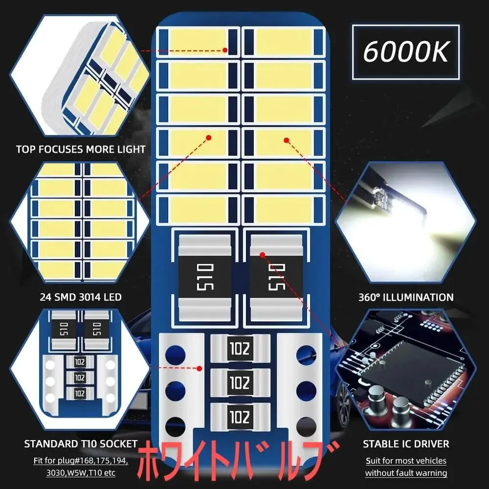 New/24LED T10 White Valve x 3