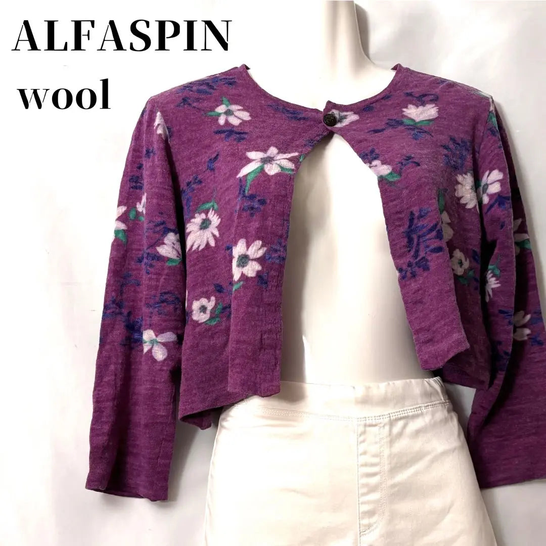 [Popular] Cárdigan corto tipo bolero con flores de lana color rosa de Alpha Spin