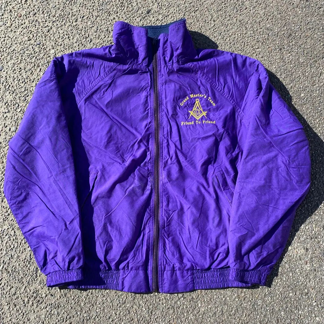 80s Nylon Jacket Freemason Embroidery Sportsmaster L