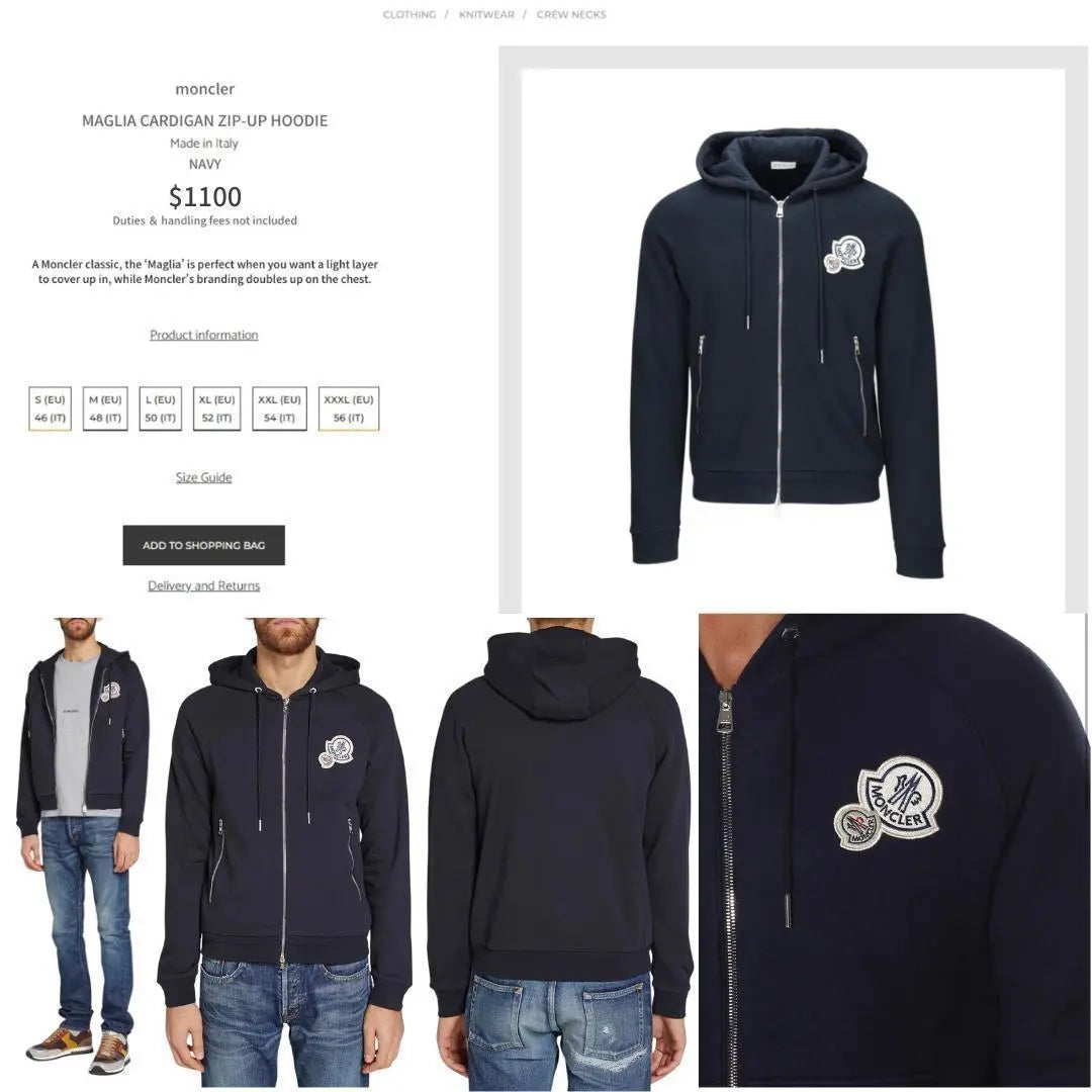 [New and unused] MONCLER Double Logo Zip-Up Hoodie L Navy Color