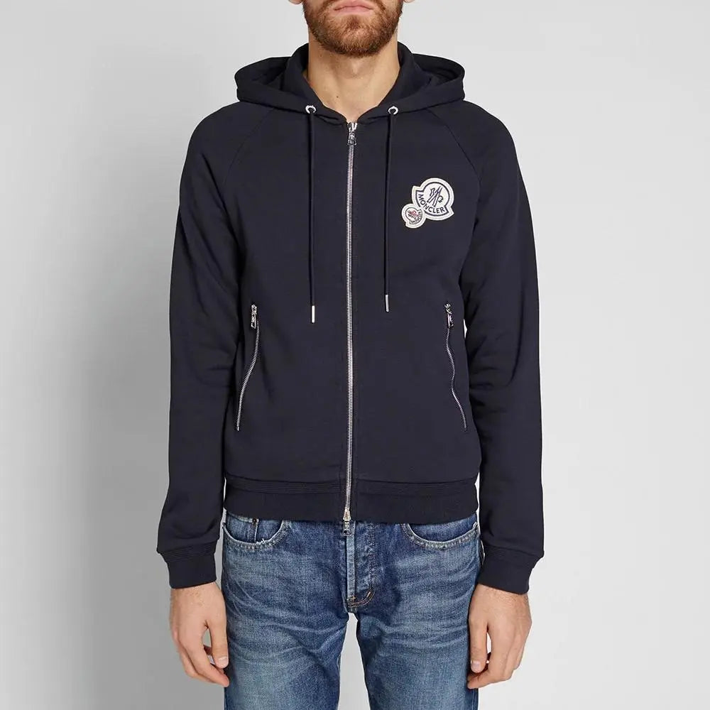 [New and unused] MONCLER Double Logo Zip-Up Hoodie L Navy Color