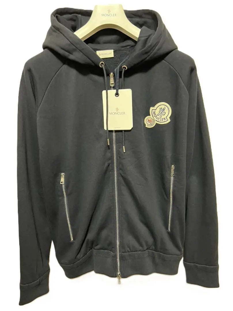 [New and unused] MONCLER Double Logo Zip-Up Hoodie L Navy Color