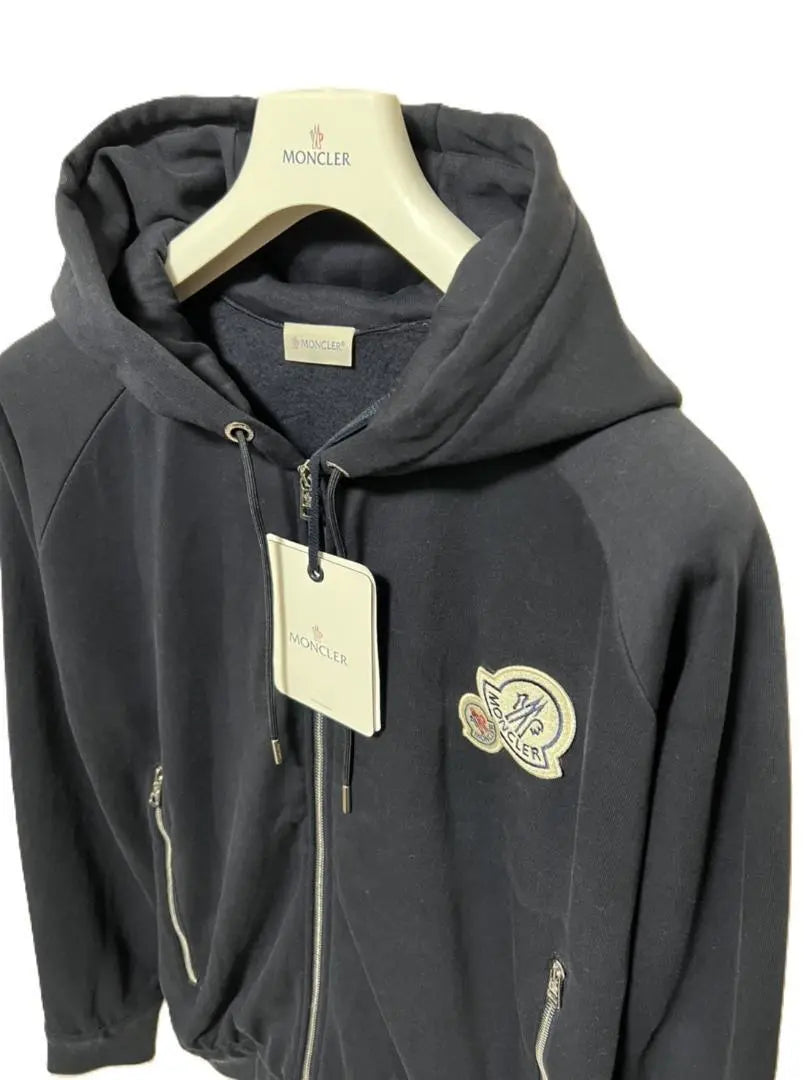 [New and unused] MONCLER Double Logo Zip-Up Hoodie L Navy Color