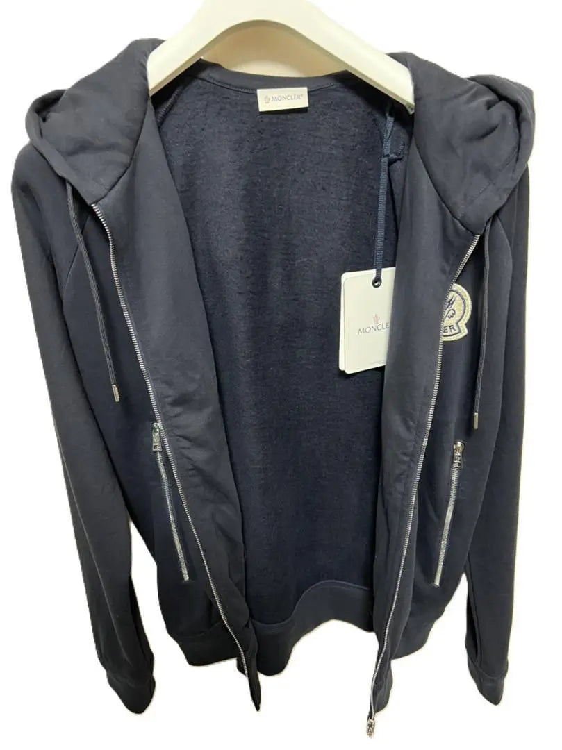 [New and unused] MONCLER Double Logo Zip-Up Hoodie L Navy Color