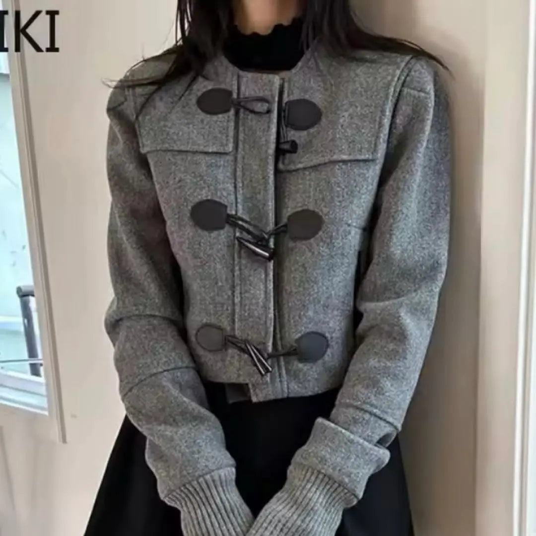 Korea Korean Fashion Duffel Coat Gray Gray Heisei Jacket