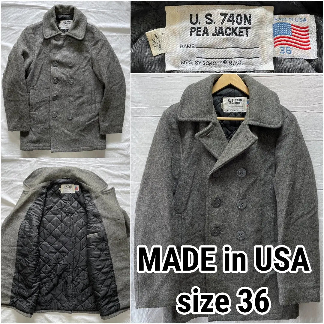 Schott 740N Shot P Coat Size 36 Grey USA 90'