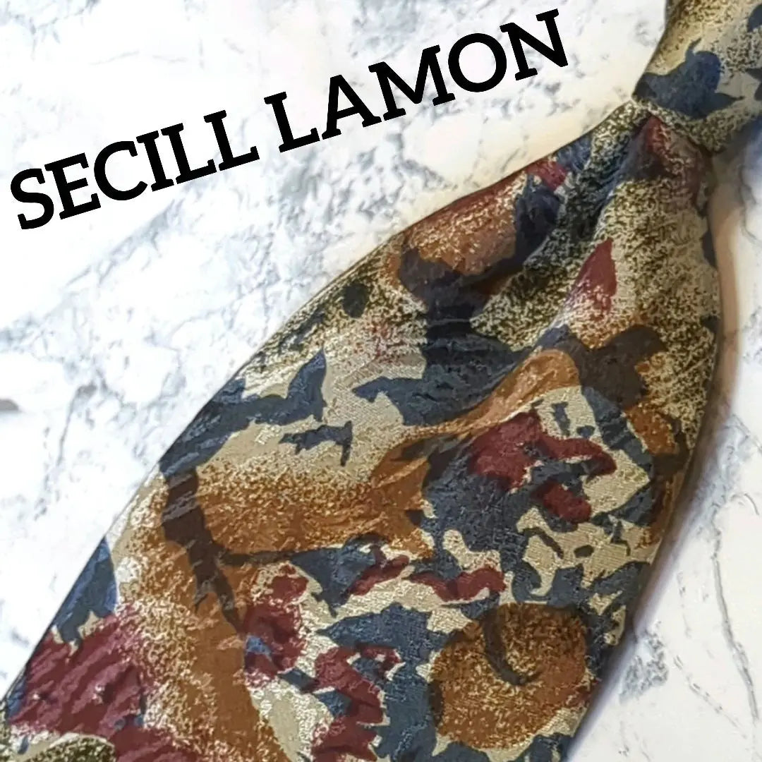 ✺SECILL LAMON✺Tie abstract pattern beige navy khaki red brown