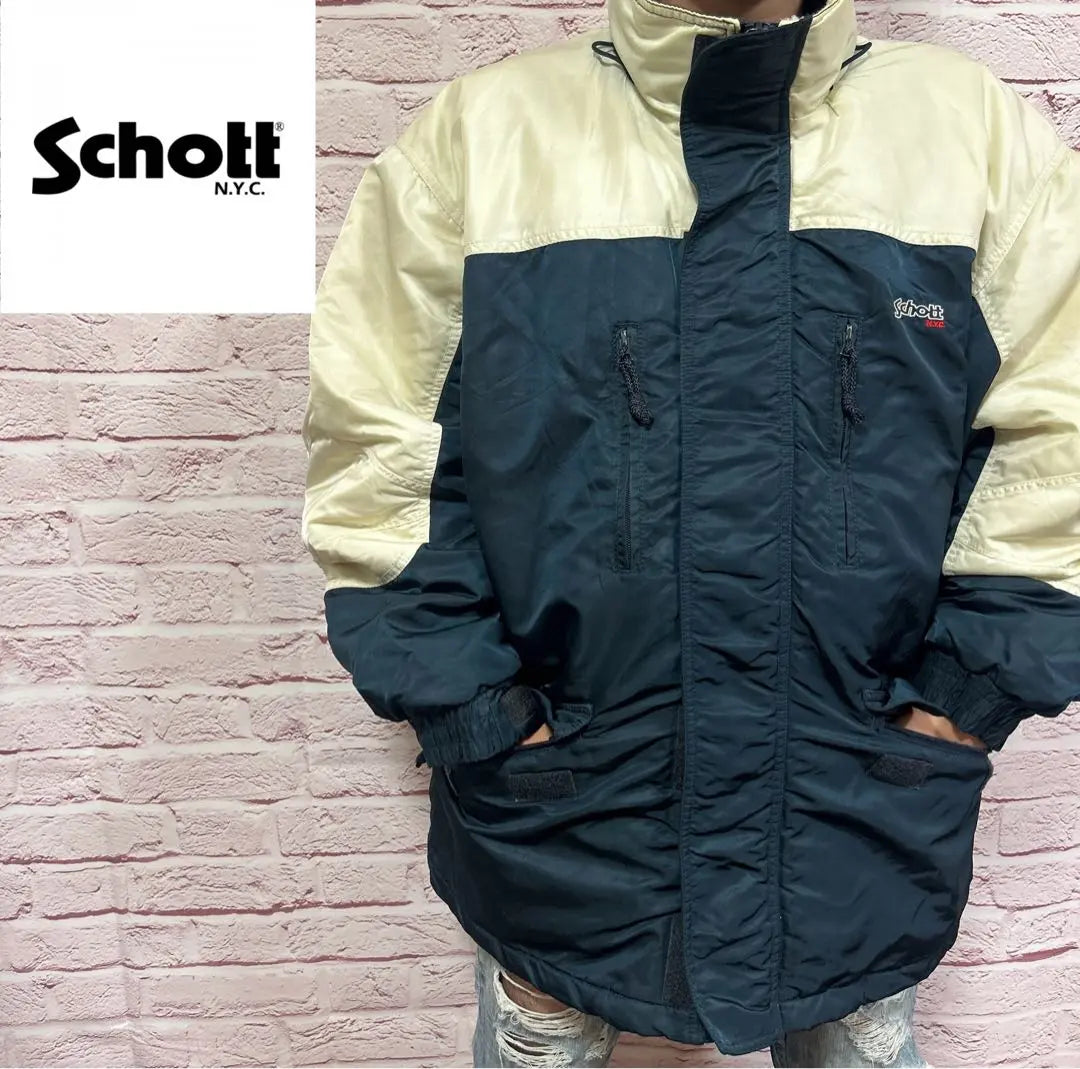 [☆ Outstanding stylish feeling ☆] Schott Down Jacket XL White Difficult to obtain one point