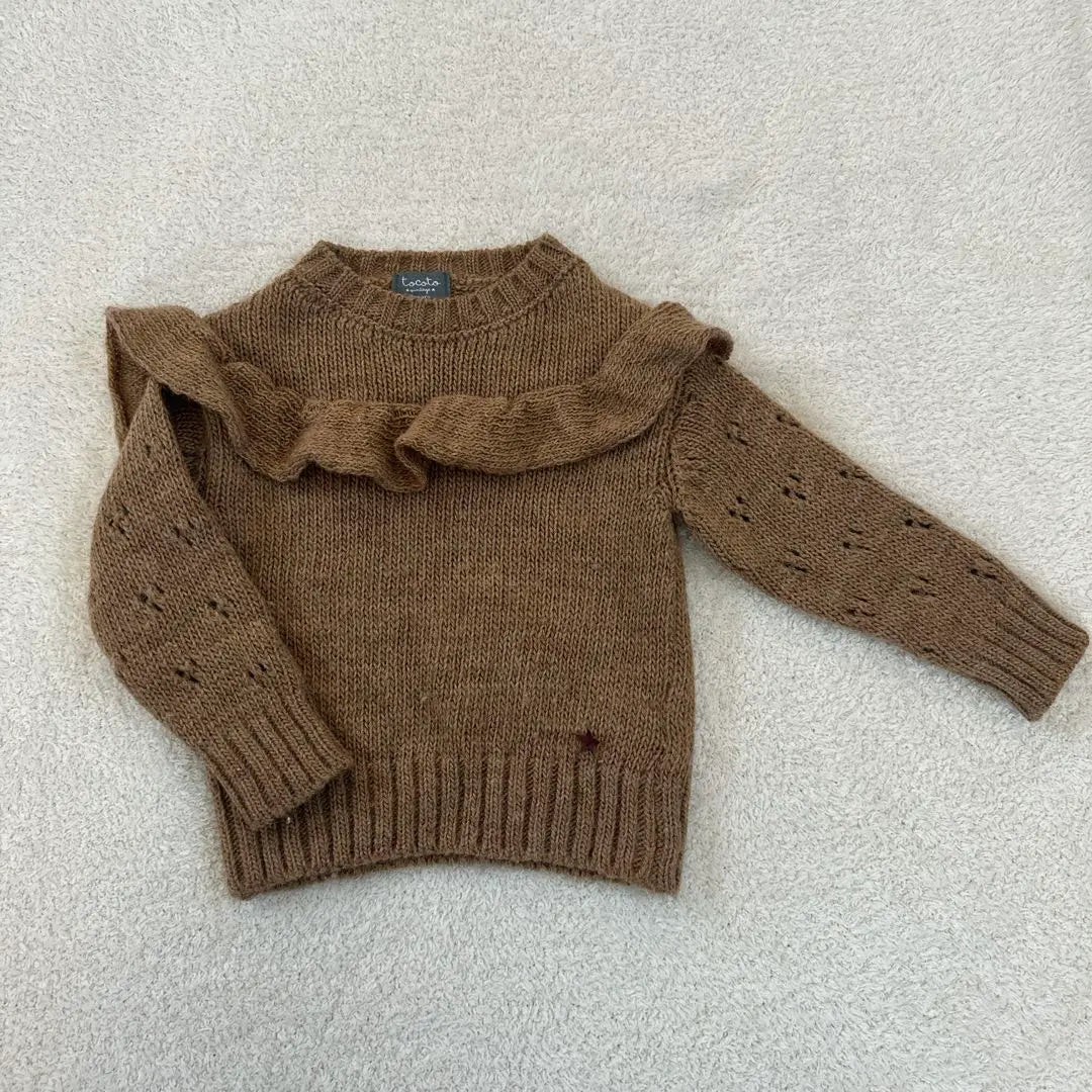 tocoto vintage brown frilled knit sweater 3y