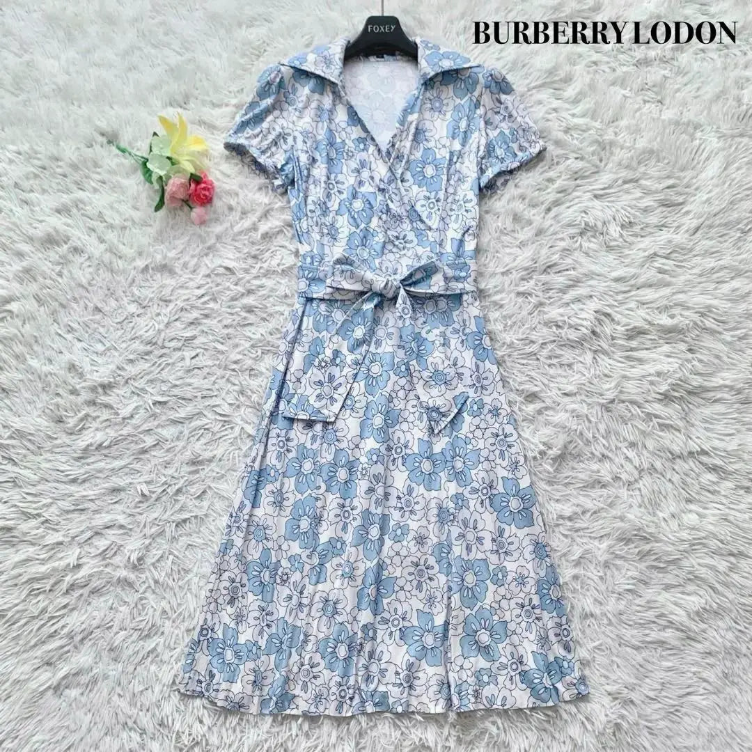 [Good condition] Burberry London Knee-length Dress Cache Coeur Ribbon Blue M