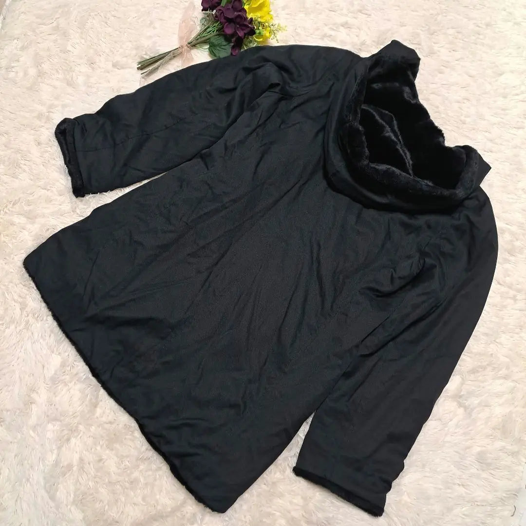 [5L] Sonia Rykiel Onward Kashiyama Boa Hooded Long Coat Black