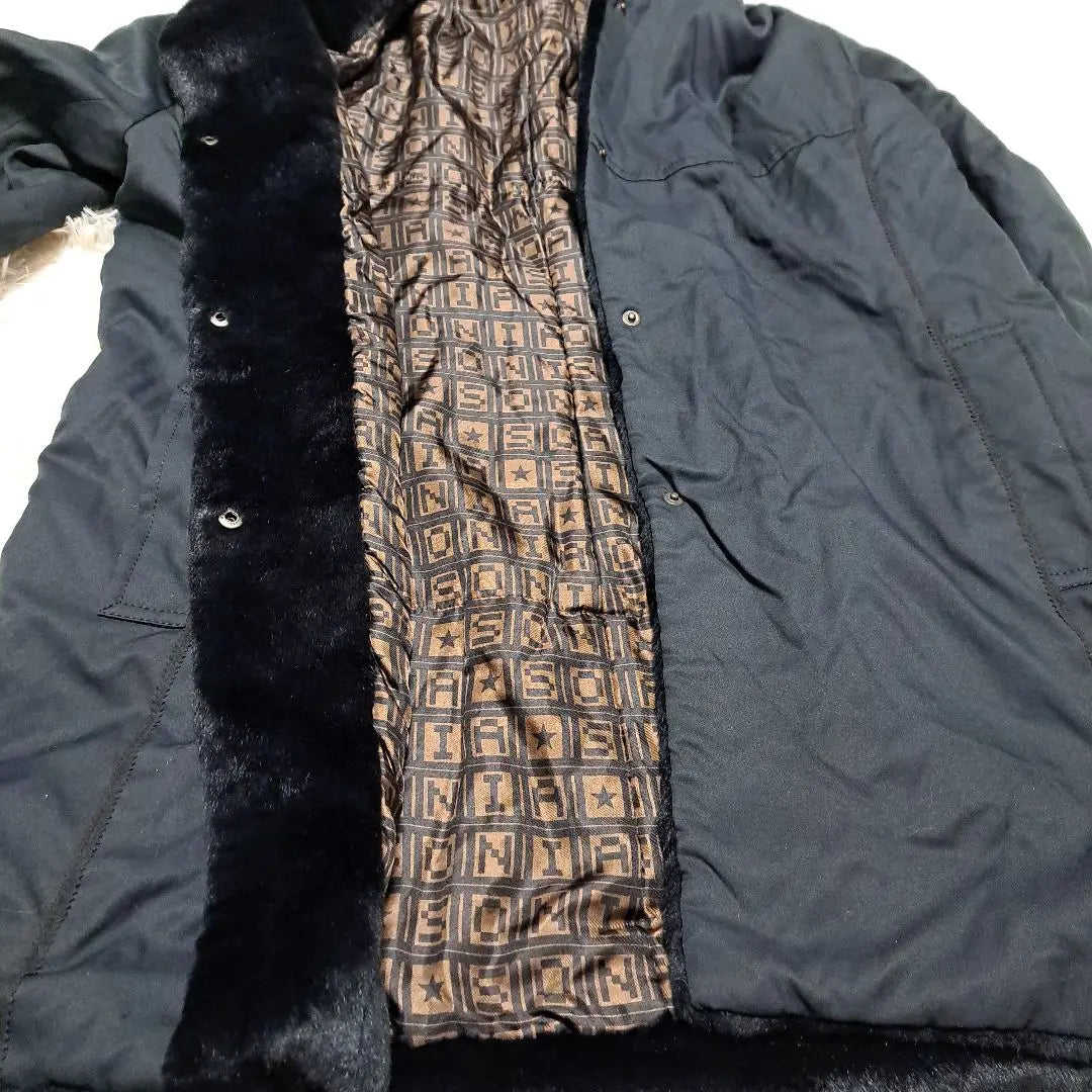 [5L] Sonia Rykiel Onward Kashiyama Boa Hooded Long Coat Black