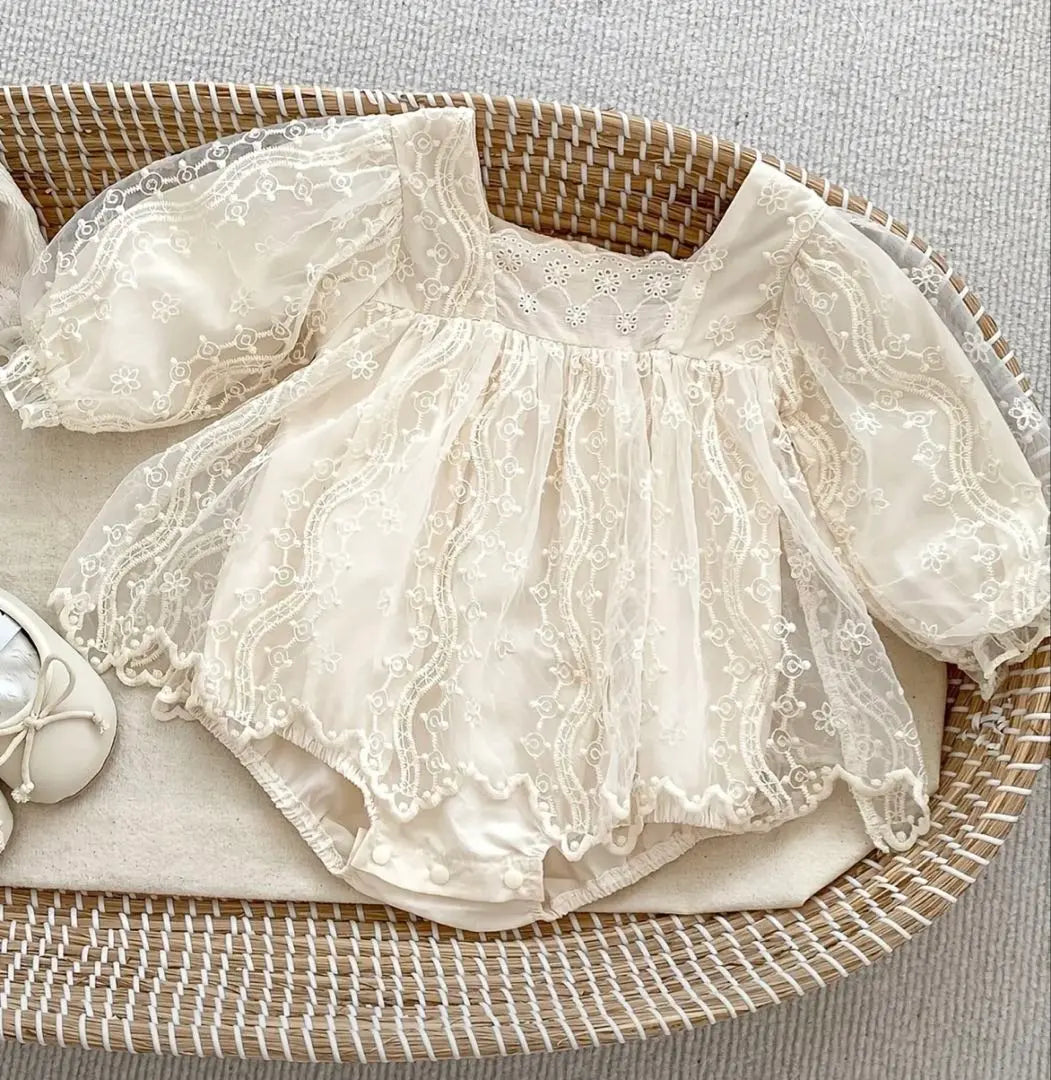 Ivory lace ruffled baby dress approx. 70-80cm