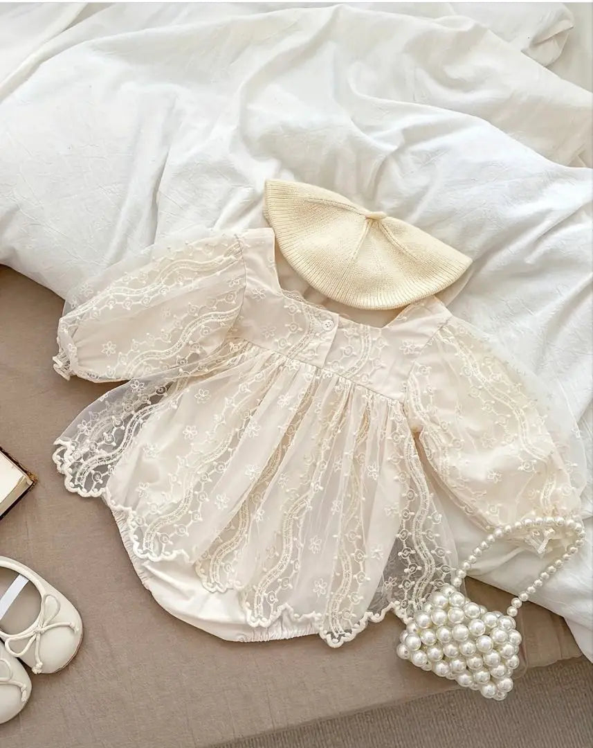 Ivory lace ruffled baby dress approx. 70-80cm