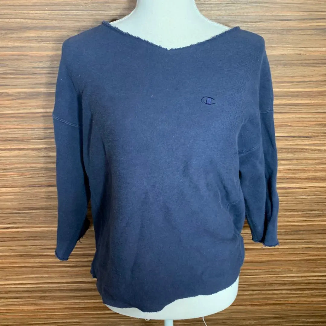 champion knit T-shirt size M navy navy women's 7/4 length