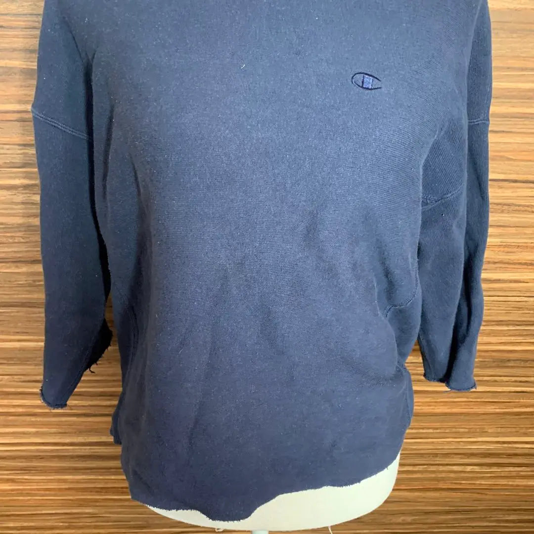 champion knit T-shirt size M navy navy women's 7/4 length