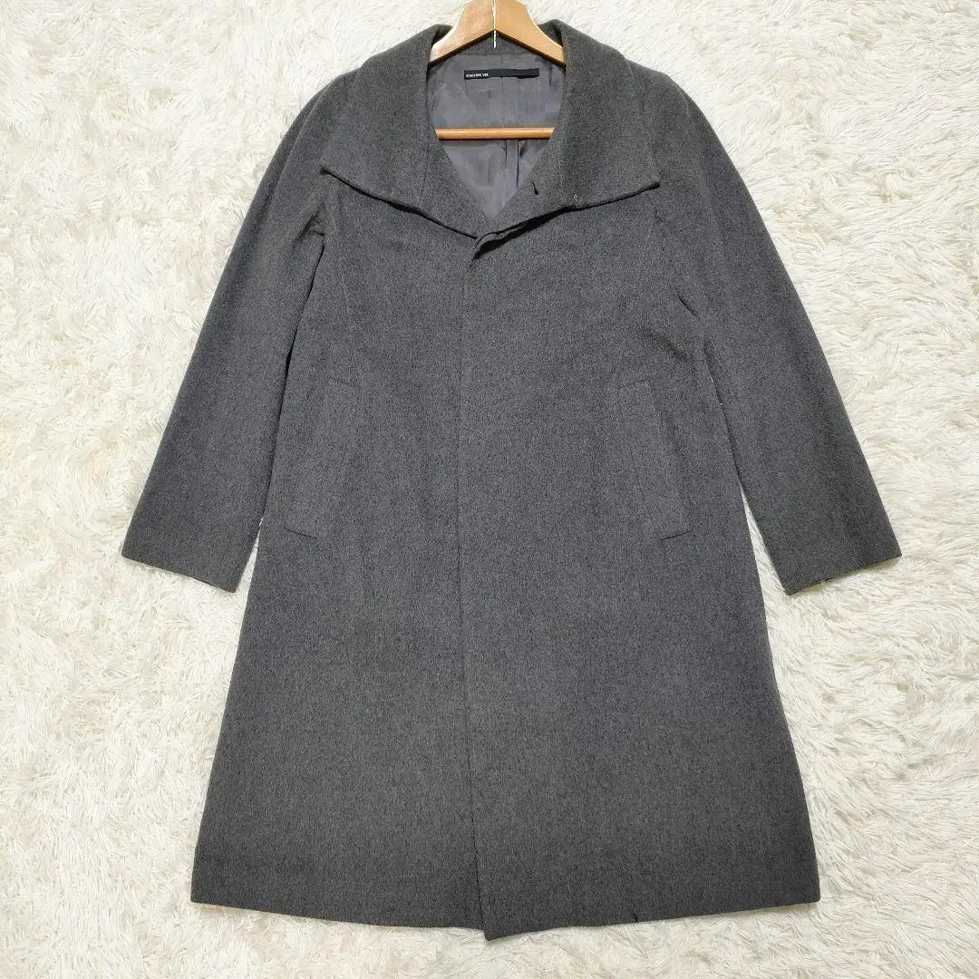 Gallievey Long Coat 100% Cashmere Stand Collar Gray