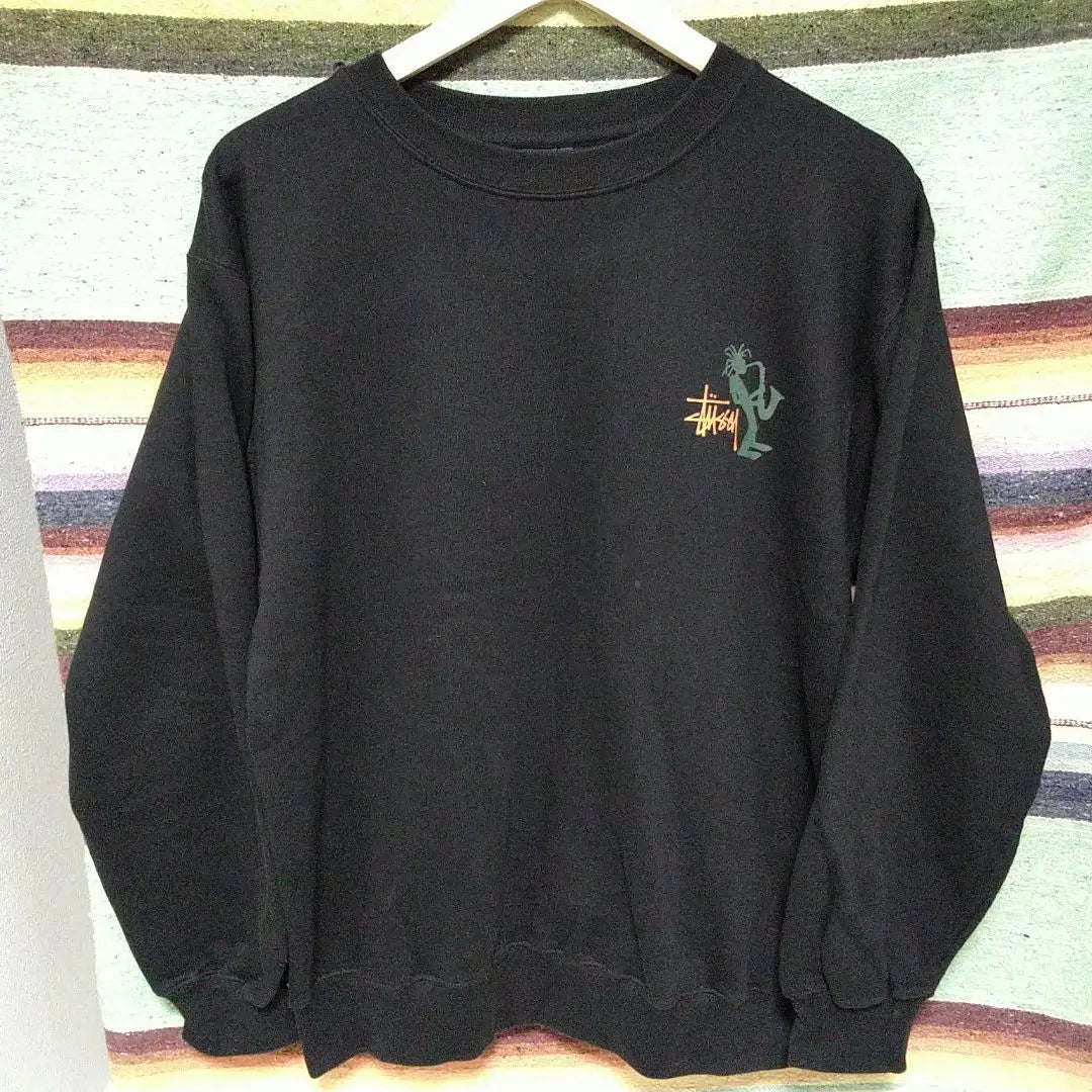 90s old stussy sweatshirt made in USA navy tag shadow jazzman