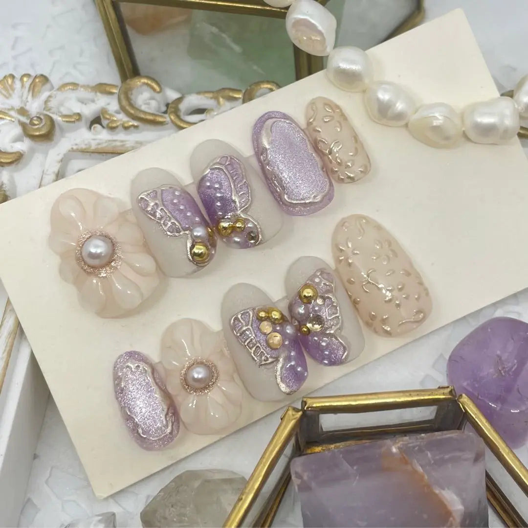 Size order ♡ Magnet butterfly x flower nail chip purple | サイズオーダー♡マグネットバタフライ×フラワーネイルチップ　パープル