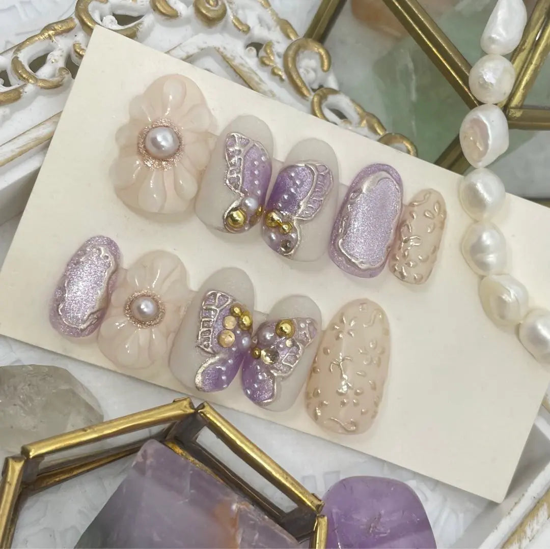 Size order ♡ Magnet butterfly x flower nail chip purple | サイズオーダー♡マグネットバタフライ×フラワーネイルチップ　パープル