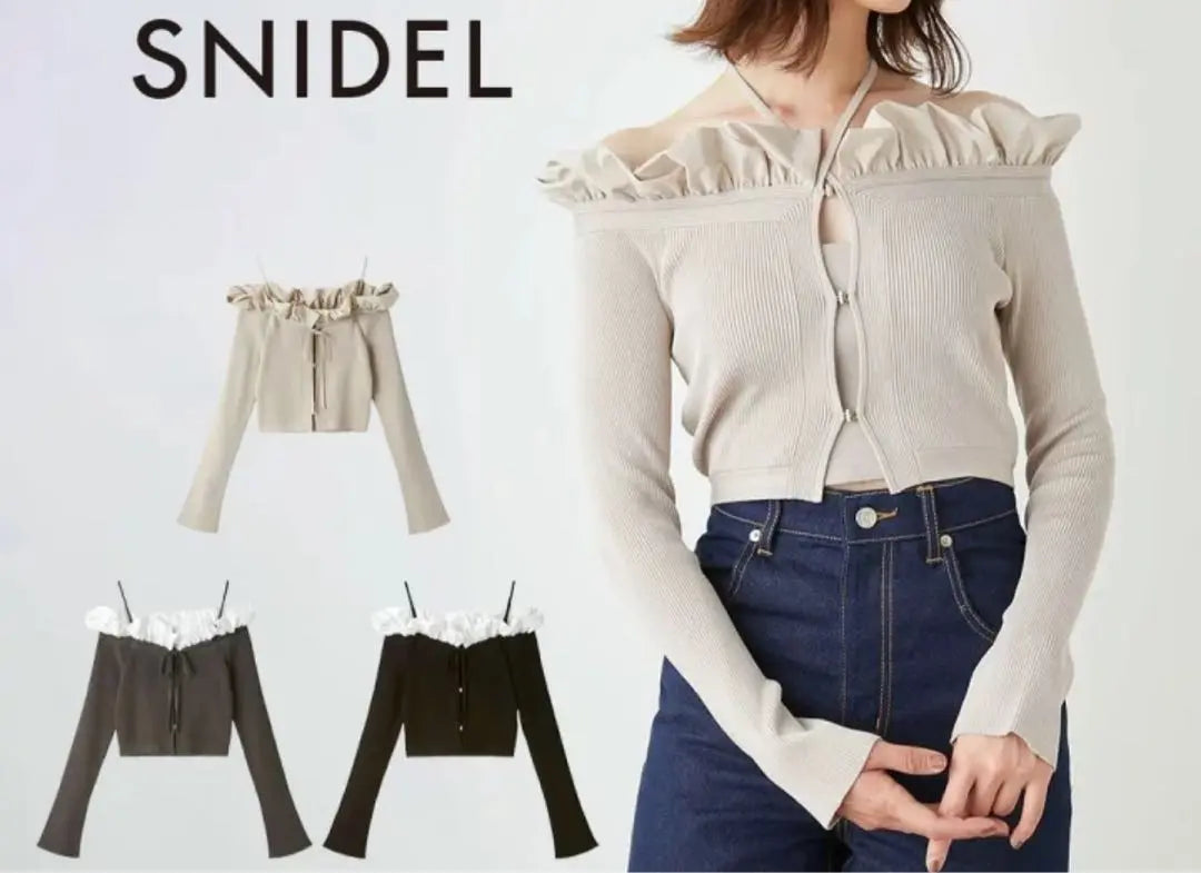 Snidel Ribbon Tie Top with Ruffles Black/White