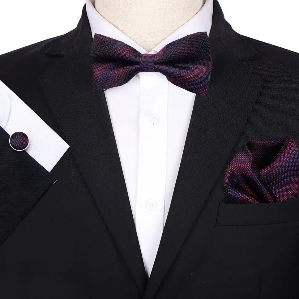 [Very popular] Bow tie, cuffs, chief, red purple, luxurious, wedding suit, 3-piece set