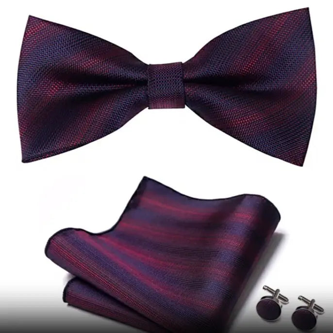 [Very popular] Bow tie, cuffs, chief, red purple, luxurious, wedding suit, 3-piece set