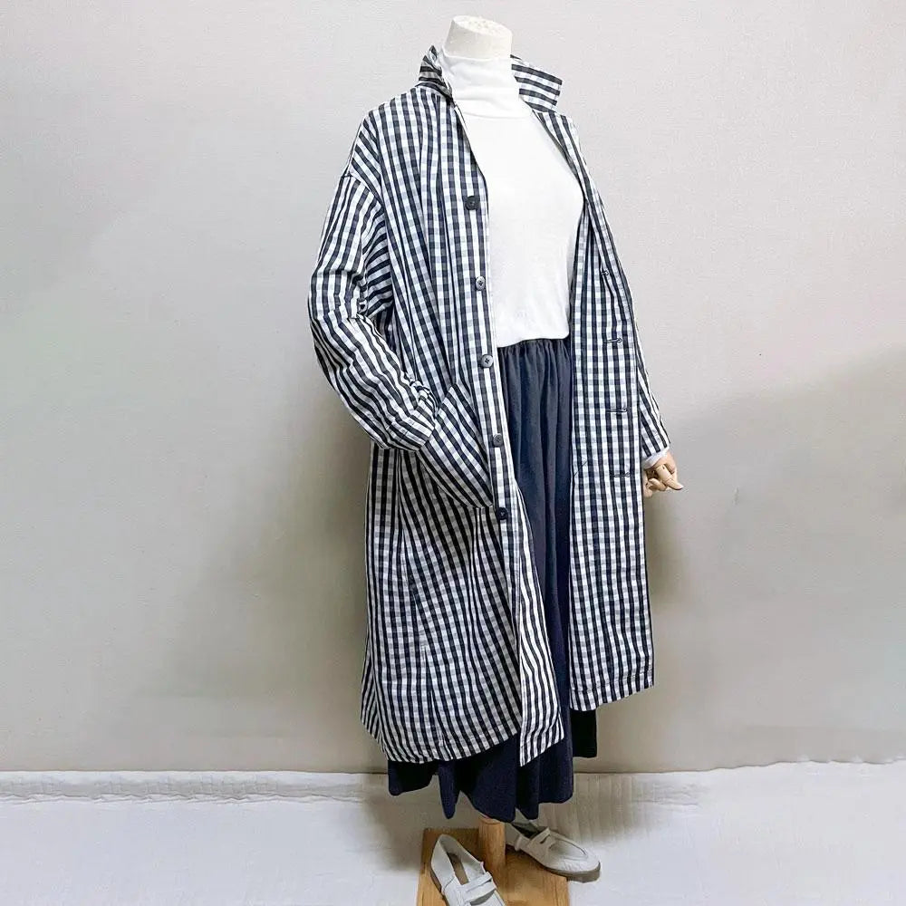 Beauty Grand Mama Dotter Gingham Check Spring Court Long Jacket | 美品 グランママドーター ギンガムチェック スプリング コート ロングジャケット