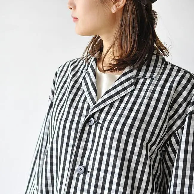 Beauty Grand Mama Dotter Gingham Check Spring Court Long Jacket | 美品 グランママドーター ギンガムチェック スプリング コート ロングジャケット