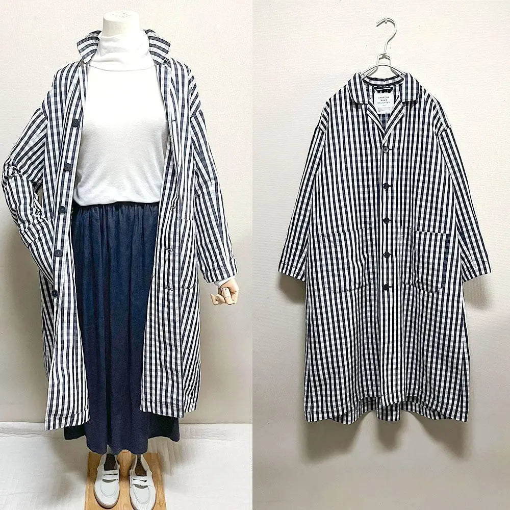 Beauty Grand Mama Dotter Gingham Check Spring Court Long Jacket | 美品 グランママドーター ギンガムチェック スプリング コート ロングジャケット