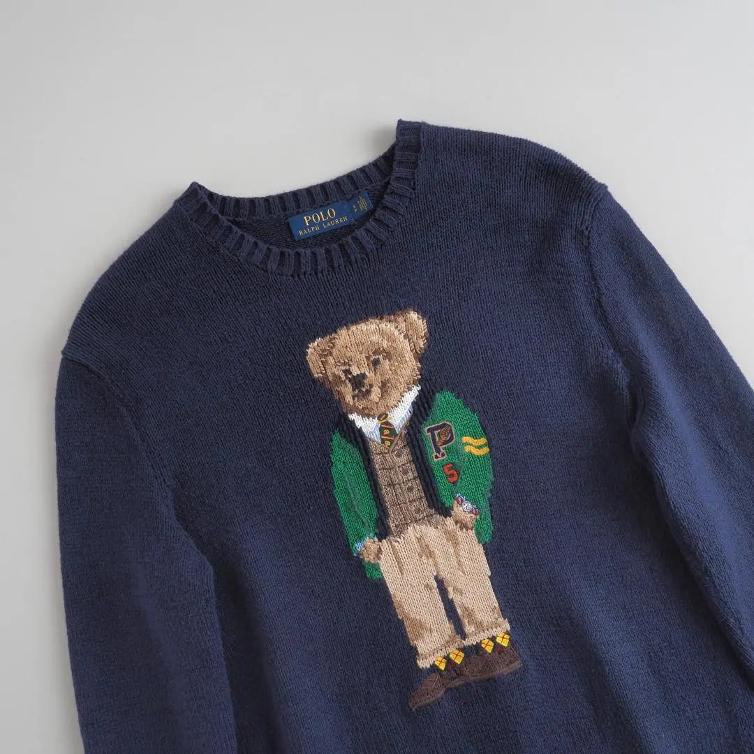 Ralph Lauren 100% cotton knit sweater polo bear navy good condition