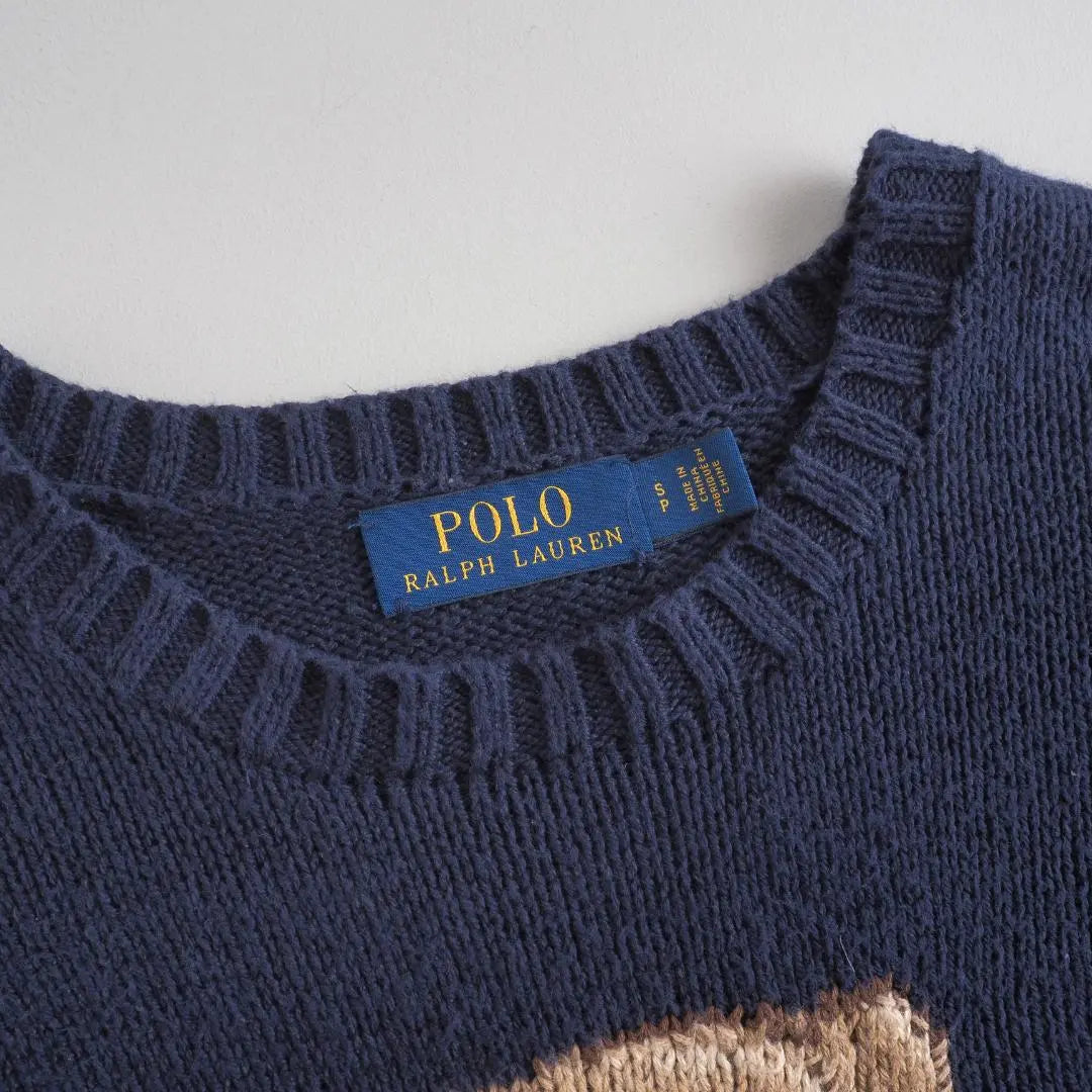 Ralph Lauren 100% cotton knit sweater polo bear navy good condition