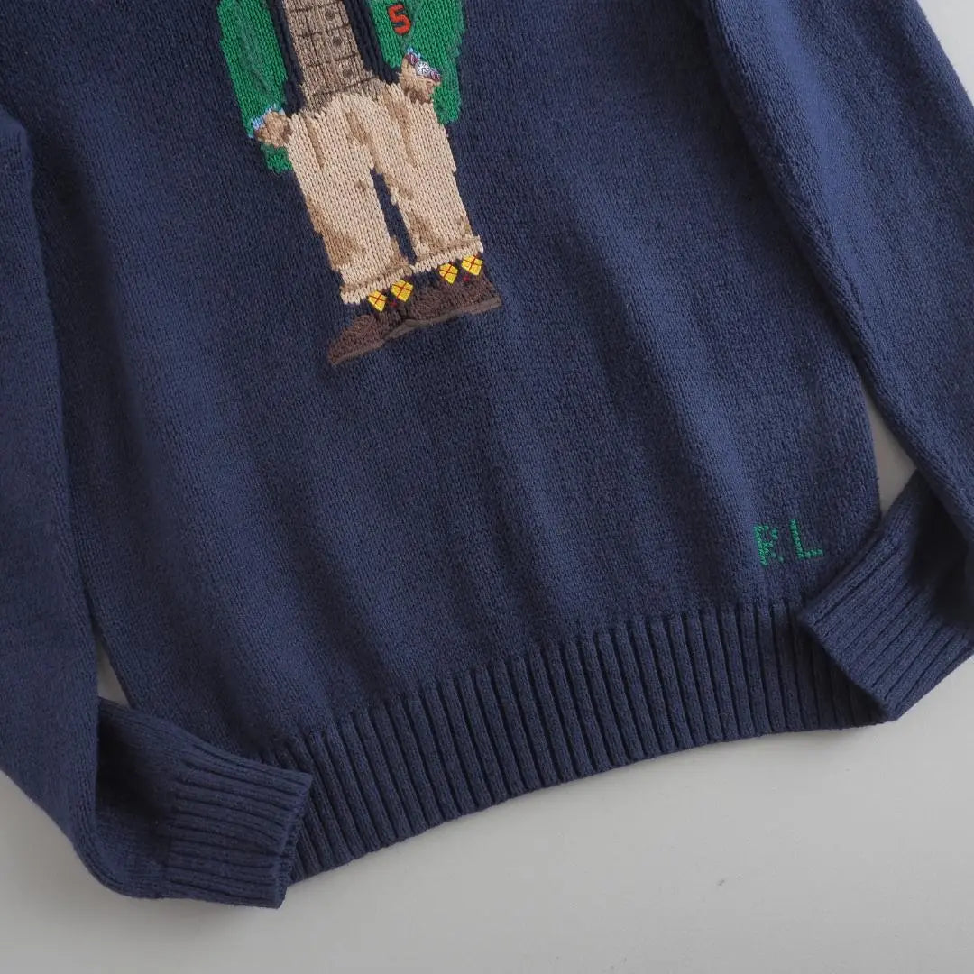 Ralph Lauren 100% cotton knit sweater polo bear navy good condition