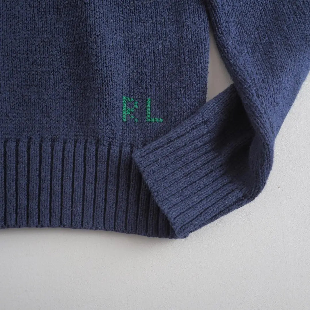 Ralph Lauren 100% cotton knit sweater polo bear navy good condition