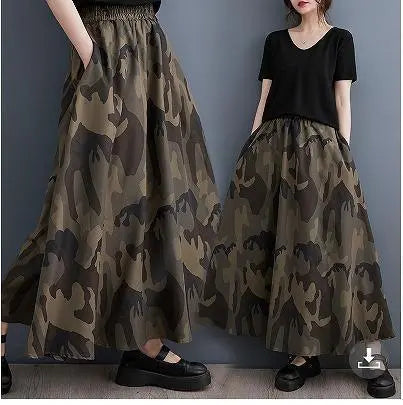 Large size ladies camouflage pattern long skirt spring summer autumn new