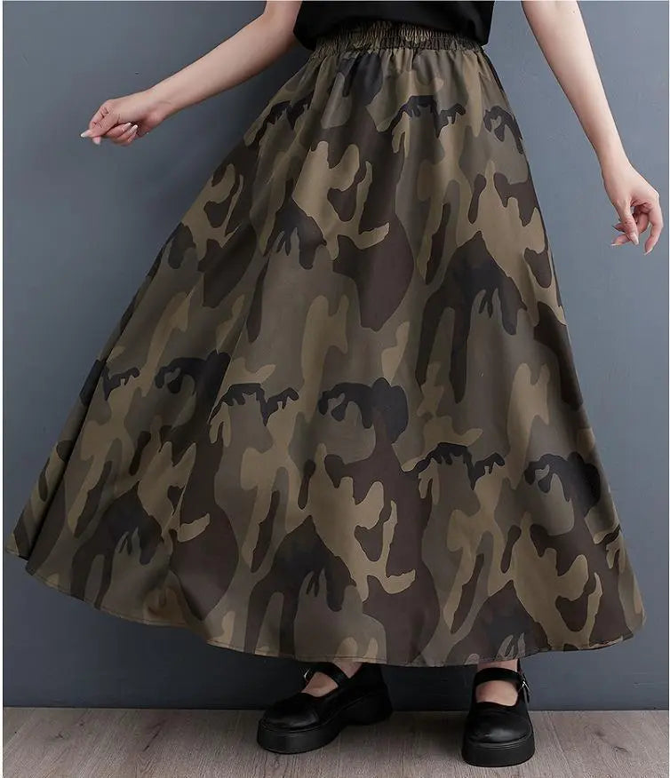 Large size ladies camouflage pattern long skirt spring summer autumn new